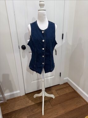 Maeve Dark Blue Denim Button-Front Vest from Anthropologie